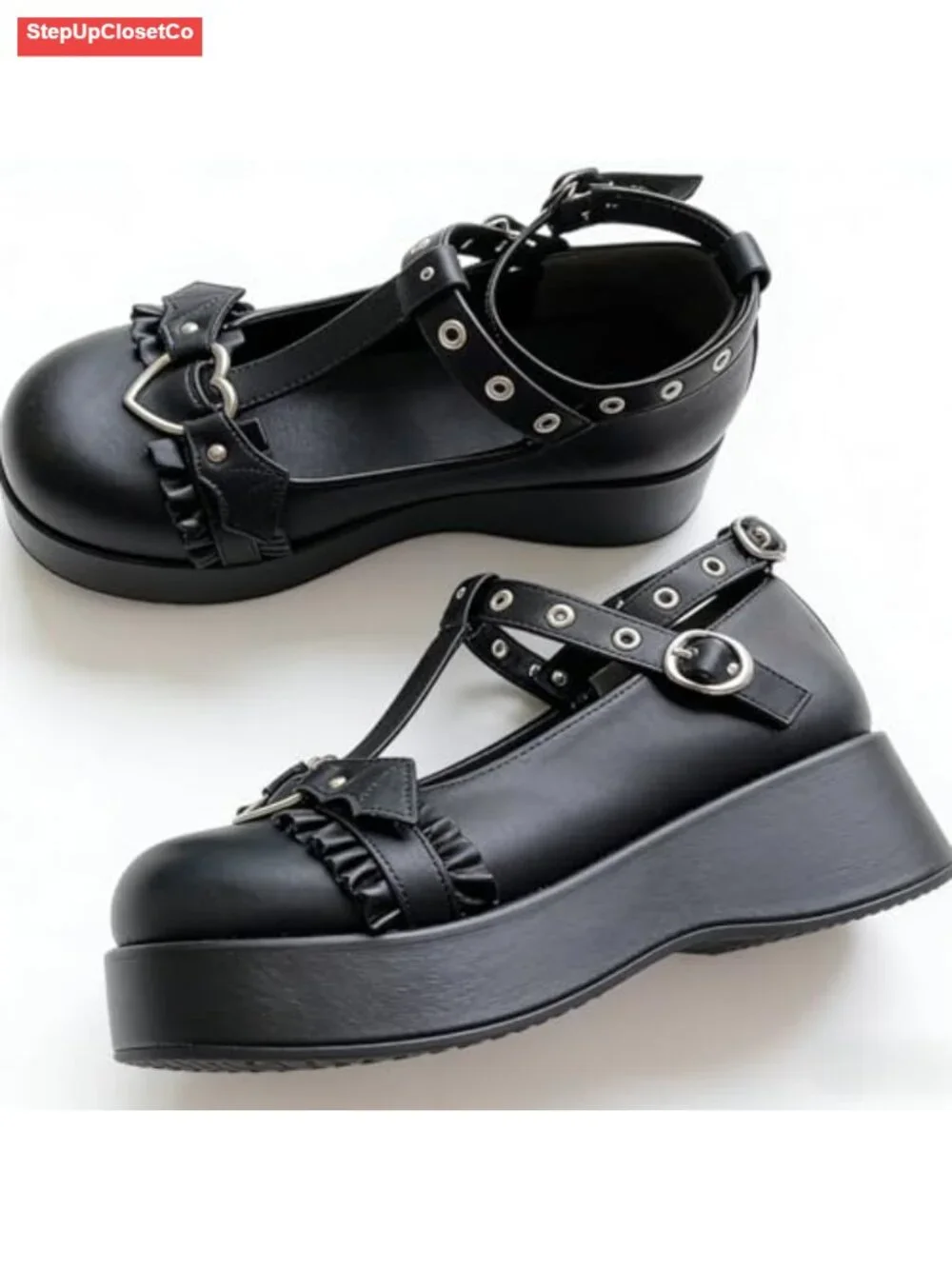 Goth Platform Mary Jane Pumps Ankle Strap Faux Leather Chunky Heel Shoes